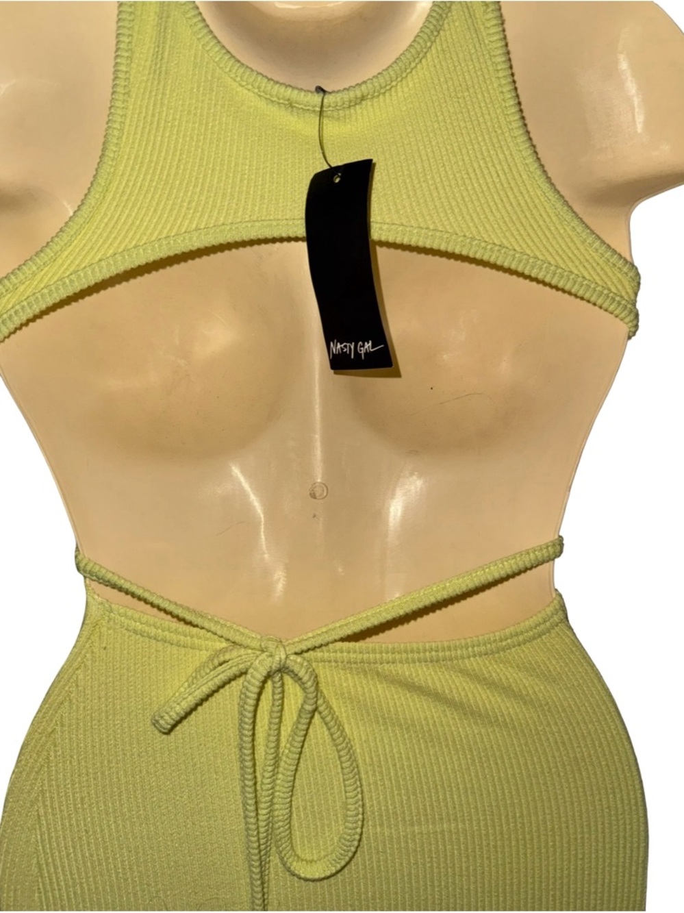 Nasty Gal Lime Green Ribbed Backless Dress